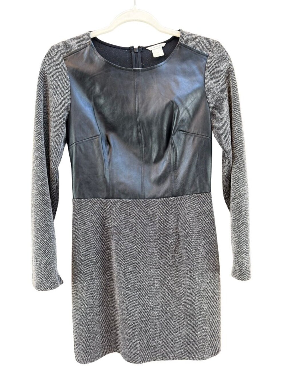 Club Monaco Dayna Leather Herringbone Sheath Dress Black Gray 6